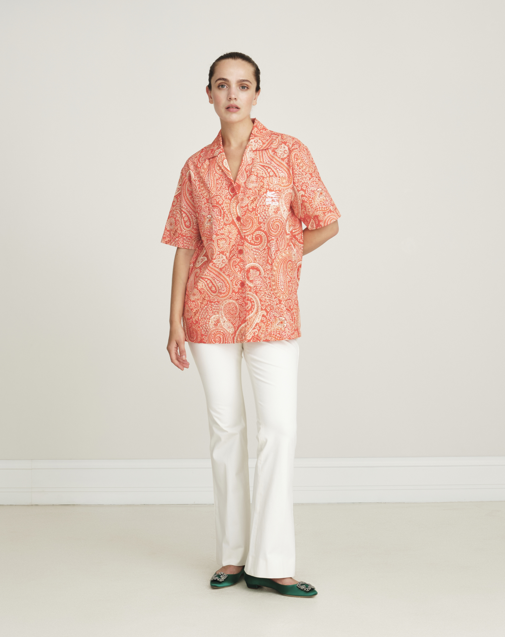 Etro - Orange Paisley Printed Oversized Cotton Shirt 38